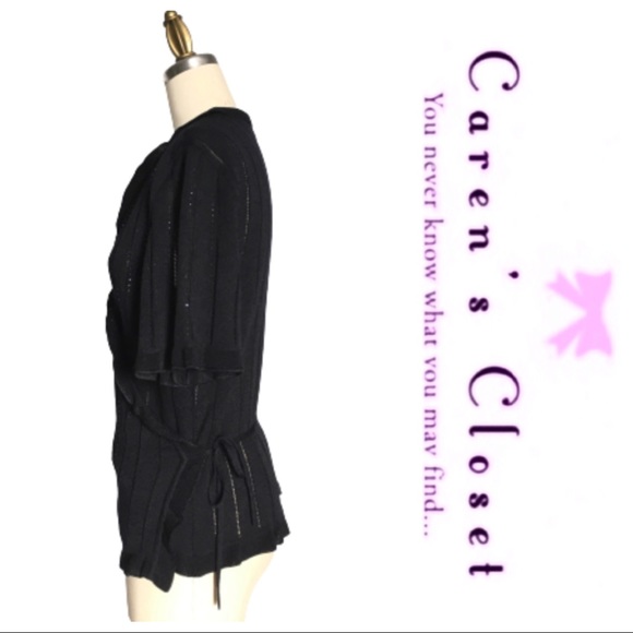 Escada Black Ruffled Knit Wrap Top w Rhinestones. - Picture 3 of 4